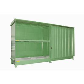 Regalcontainer Bauer Typ CEN 59-2 IBC, 2 Fachebenen, Schiebetor, 2000 l, B 6255 x T 1550 x H 3450 mm, resedagrün RAL 6011